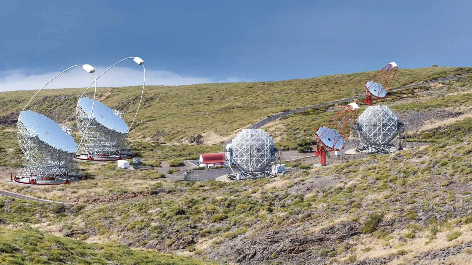 Illustration of seven telescopes on the island of La Palma
