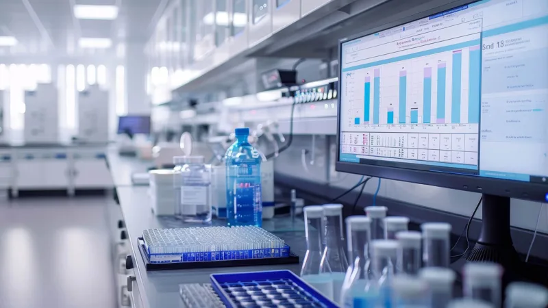 A monitor in a laboratory displays data
