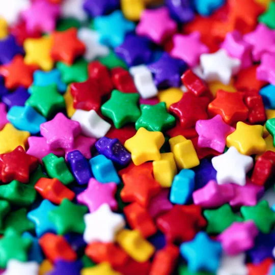 Un tas d'étoiles en plastique colorées.