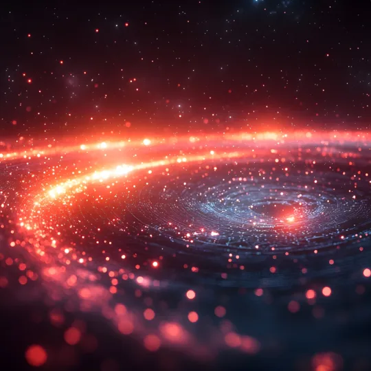 Das Abbild einer roten leuchtenden Galaxie.
