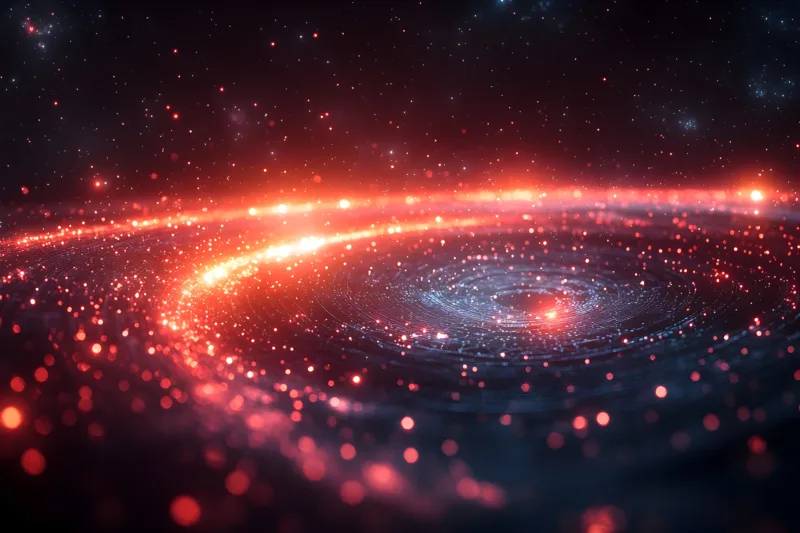 The image of a bright red galaxy.