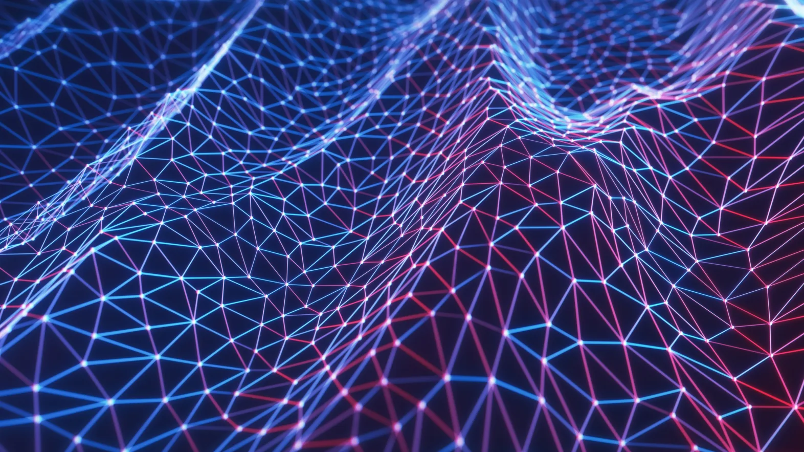 Des lignes bleues et roses lumineuses forment un réseau.
